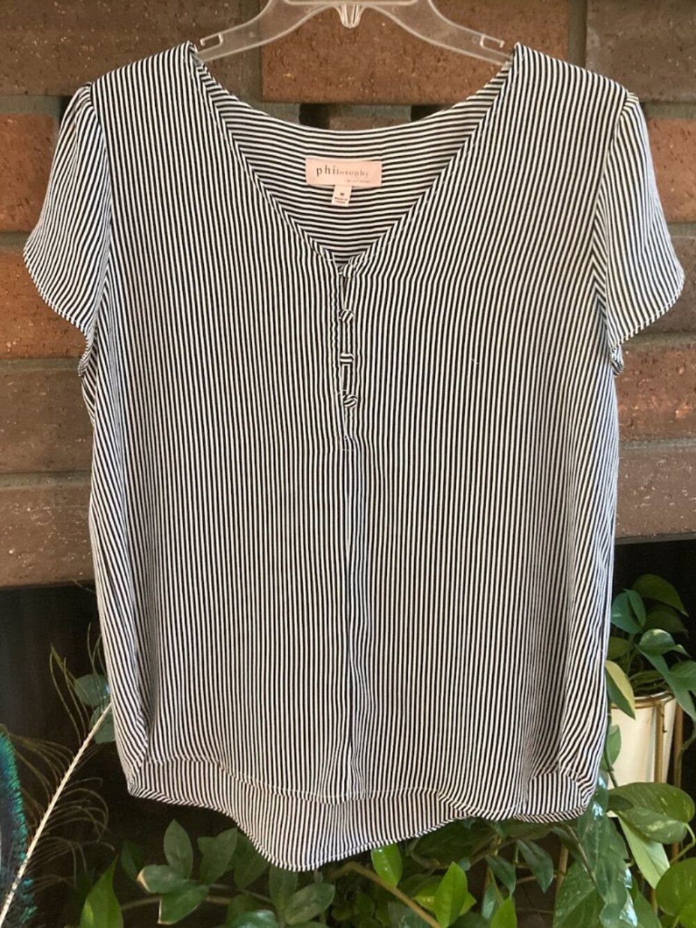 Philosophy Blouse / Black & White Fitted Puff Sleeve / Size M
